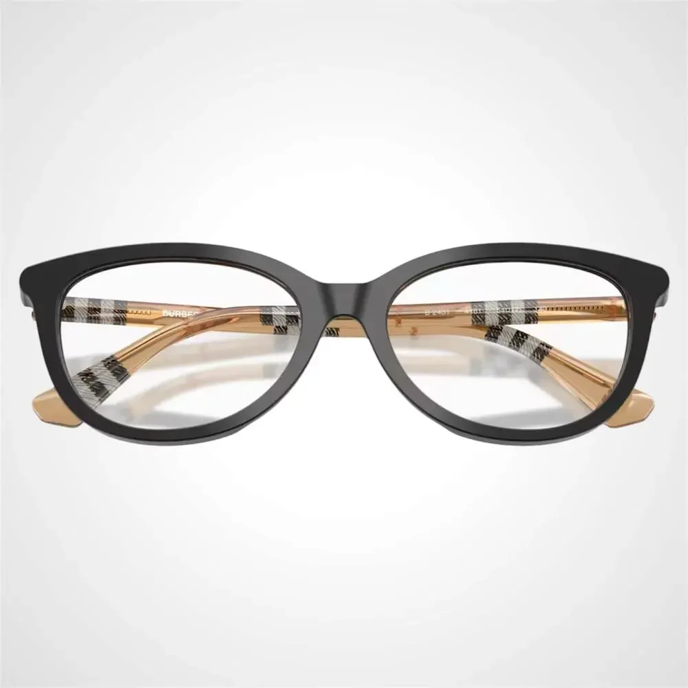 New Burberry Eyeglasses Black Cat Eye Check Sand Arms 54-17-140 w/ Box & Case - Picture 5 of 7
